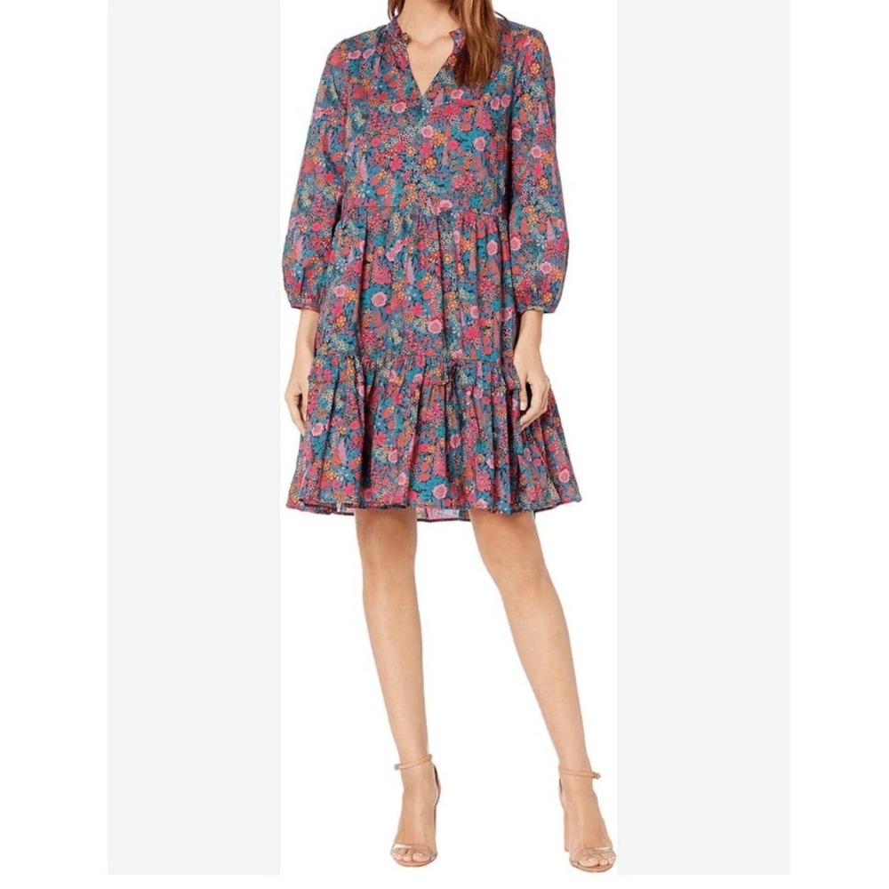 J.Crew Cierra Liberty Fabric Floral Mini Dress Womens XS Tiered Ruffle V Neck